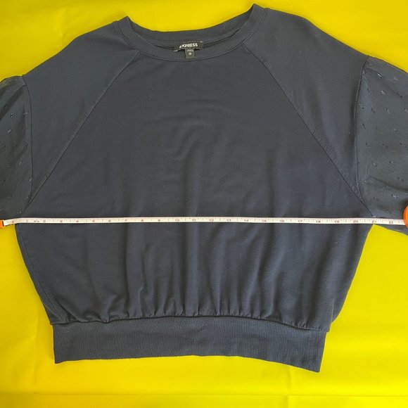 Express Sweatshirt with 3/4 length sheer sleeves, Navy, Size XS - Picture 5 of 8